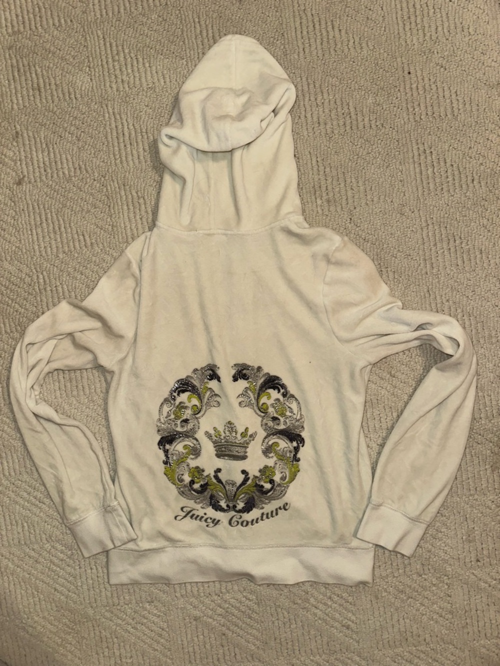 Juicy Couture White Hoodie with Embellished Crest